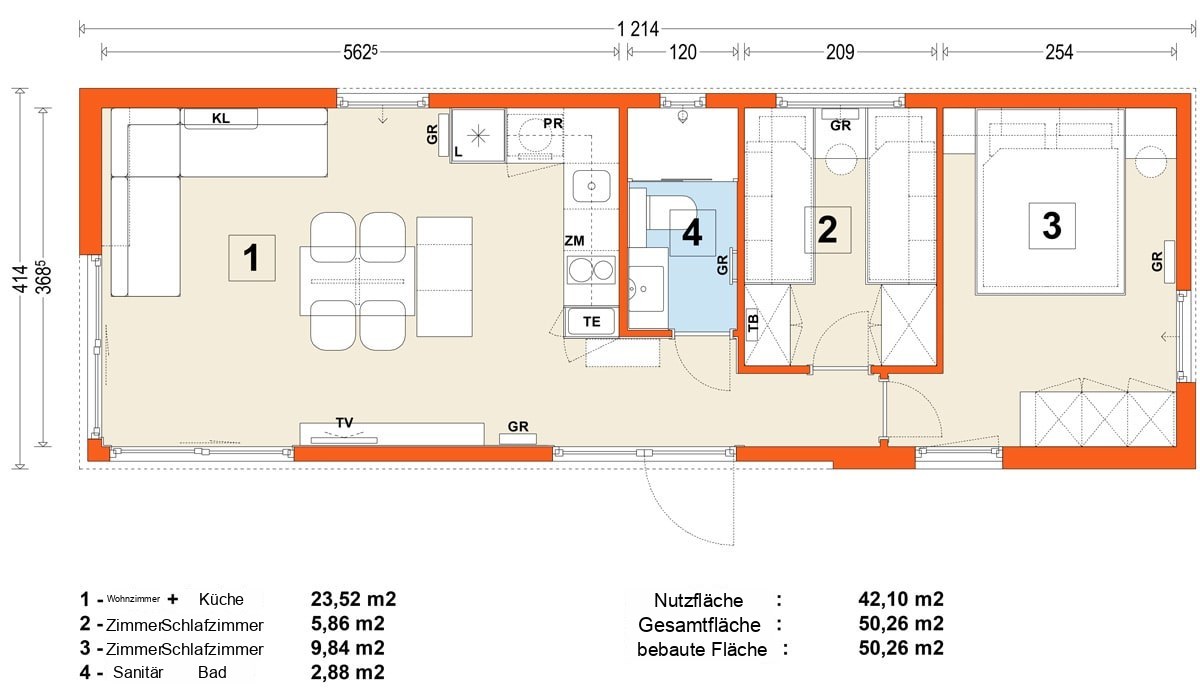 Mobilhaus D – Variante 2 – Grundriss