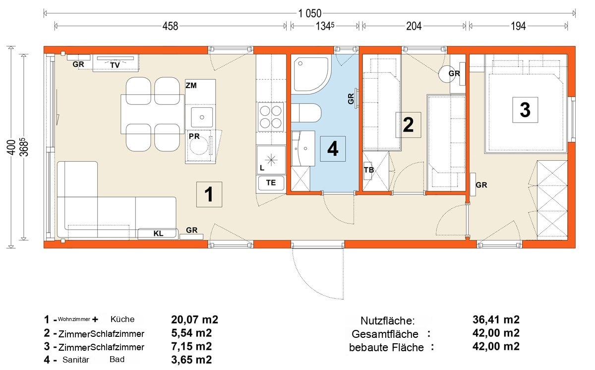 Mobilhaus E – Variante 2 – Grundriss