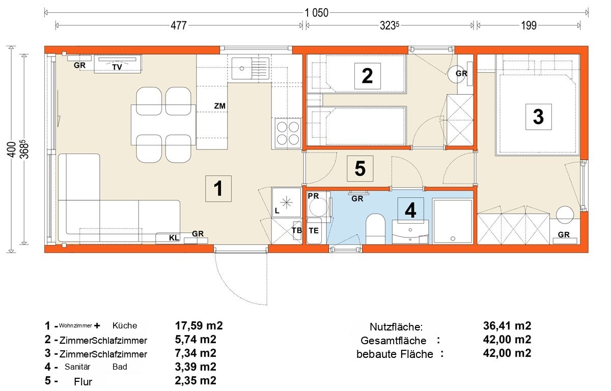 Mobilhaus E – Variante 4 – Grundriss