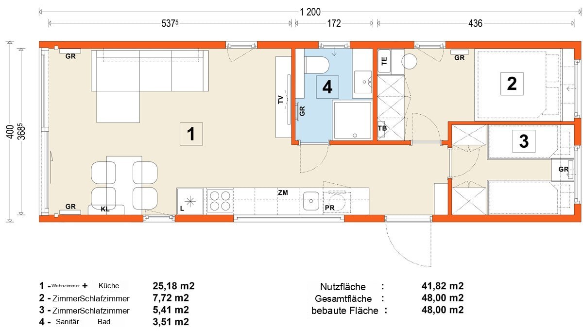 Mobilhaus E – Variante 5 – Grundriss