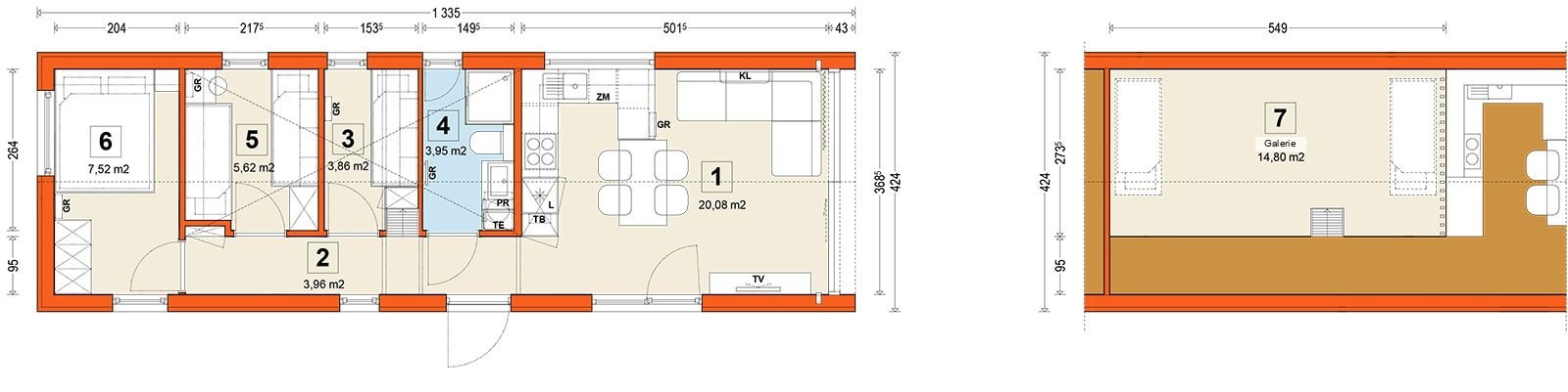 Mobilhaus F2 – Grundriss (Zwischenebene)