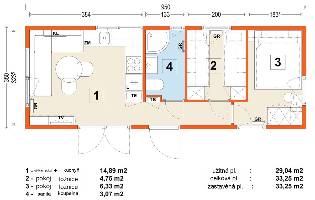 Mobilný dom C – variant 2 – pôdorys