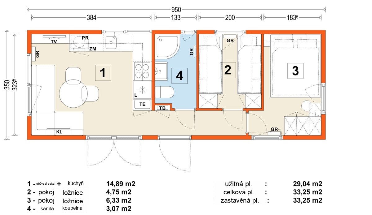 Mobilný dom C – variant 3 – pôdorys