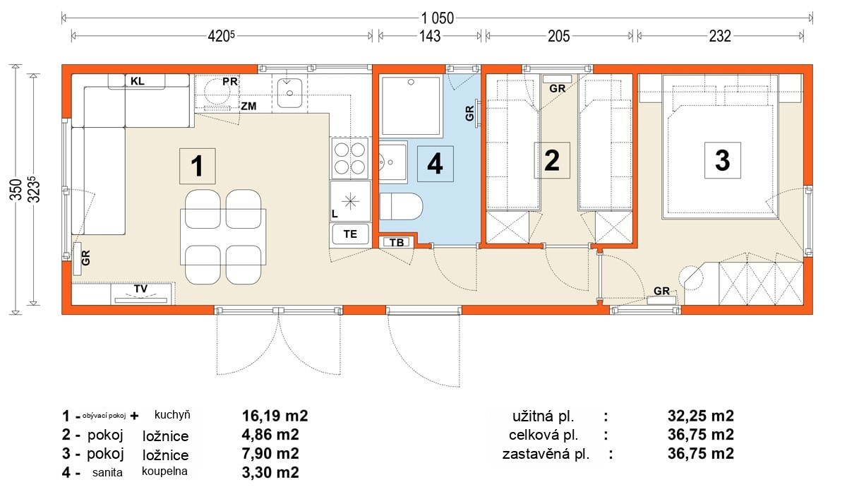 Mobilný dom C – variant 5 – pôdorys