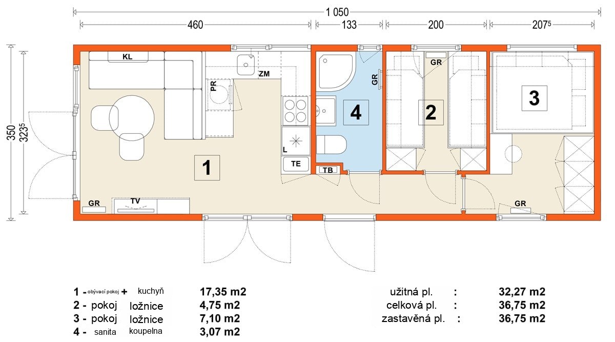 Mobilný dom C – variant 6 – pôdorys
