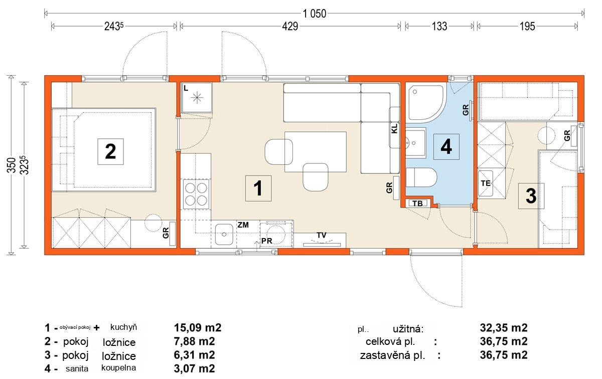 Mobilný dom C – variant 9 – pôdorys