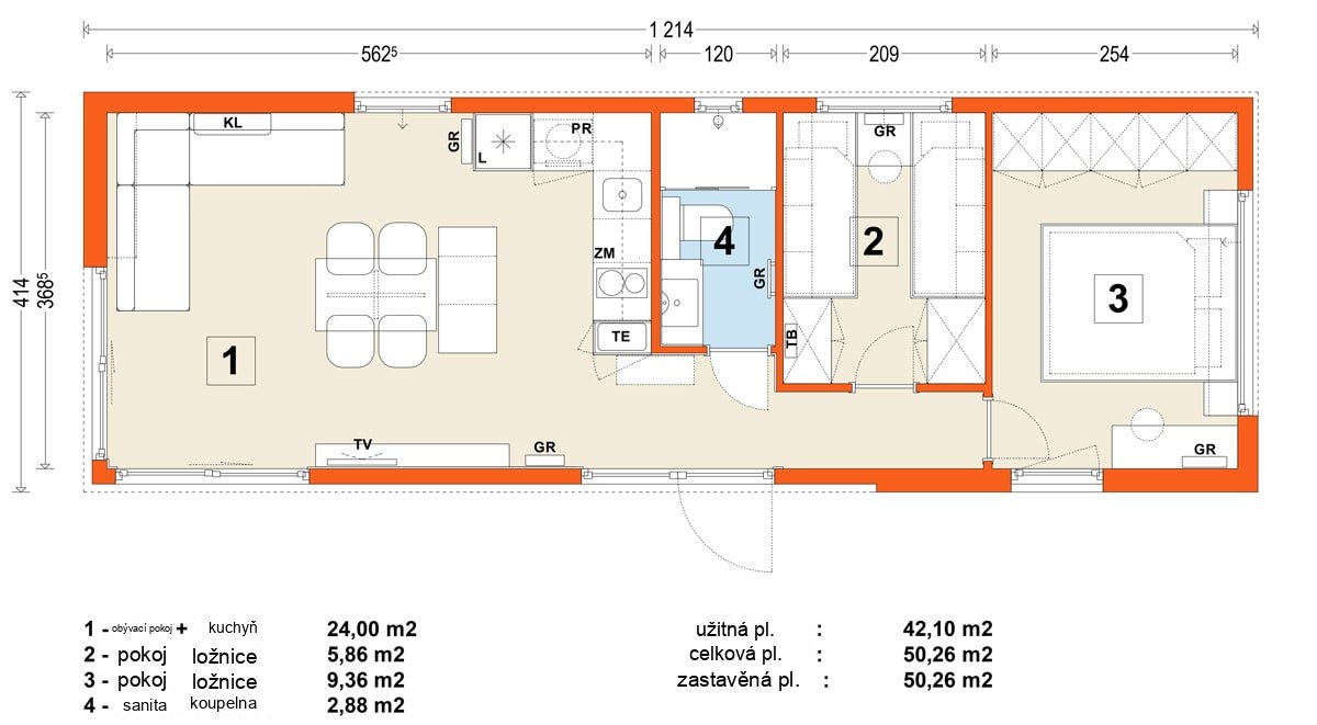 Mobilný dom D – variant 3 – pôdorys