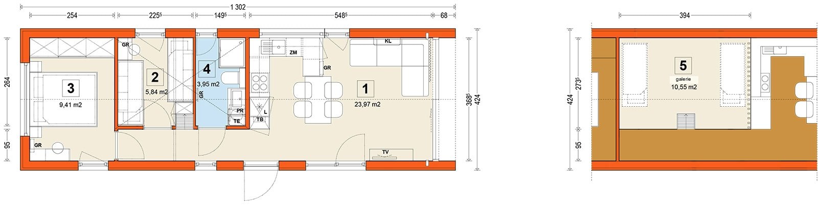 Mobile home F1 – floor plan (mezzanine)