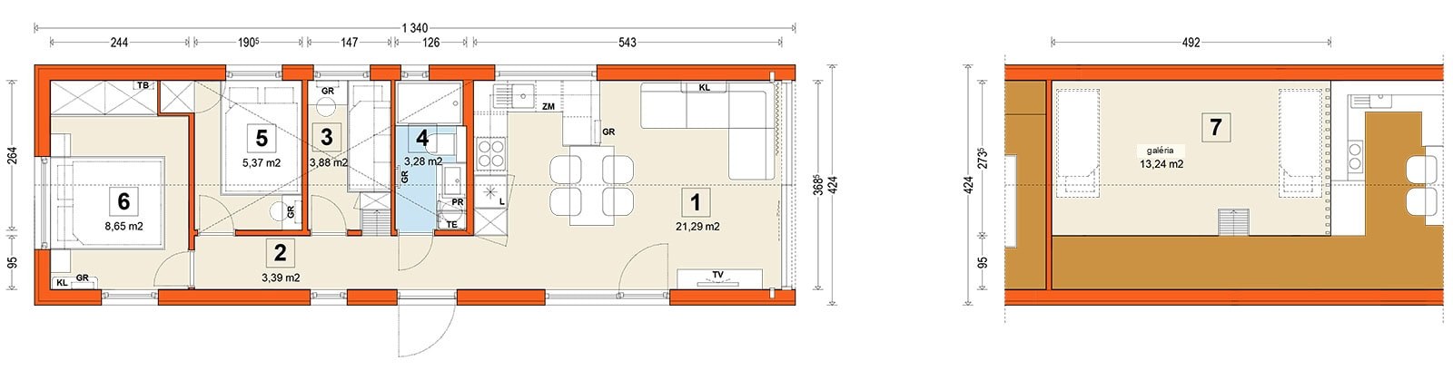 Mobile home F2 – variant (mezzanine)
