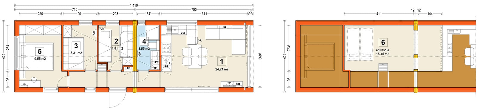 Mobile home F3 – variant – floor plan